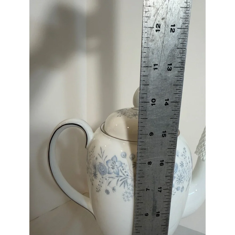 Wedgwood Belle Fleur Coffee Pot Bone China Blue Floral Silver Trim R4356 England